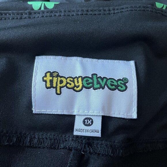 Tipsy Elves Women Plus Sz 1X Black Shamrock All Over Print Pocketed Leggings - Picture 9 of 10